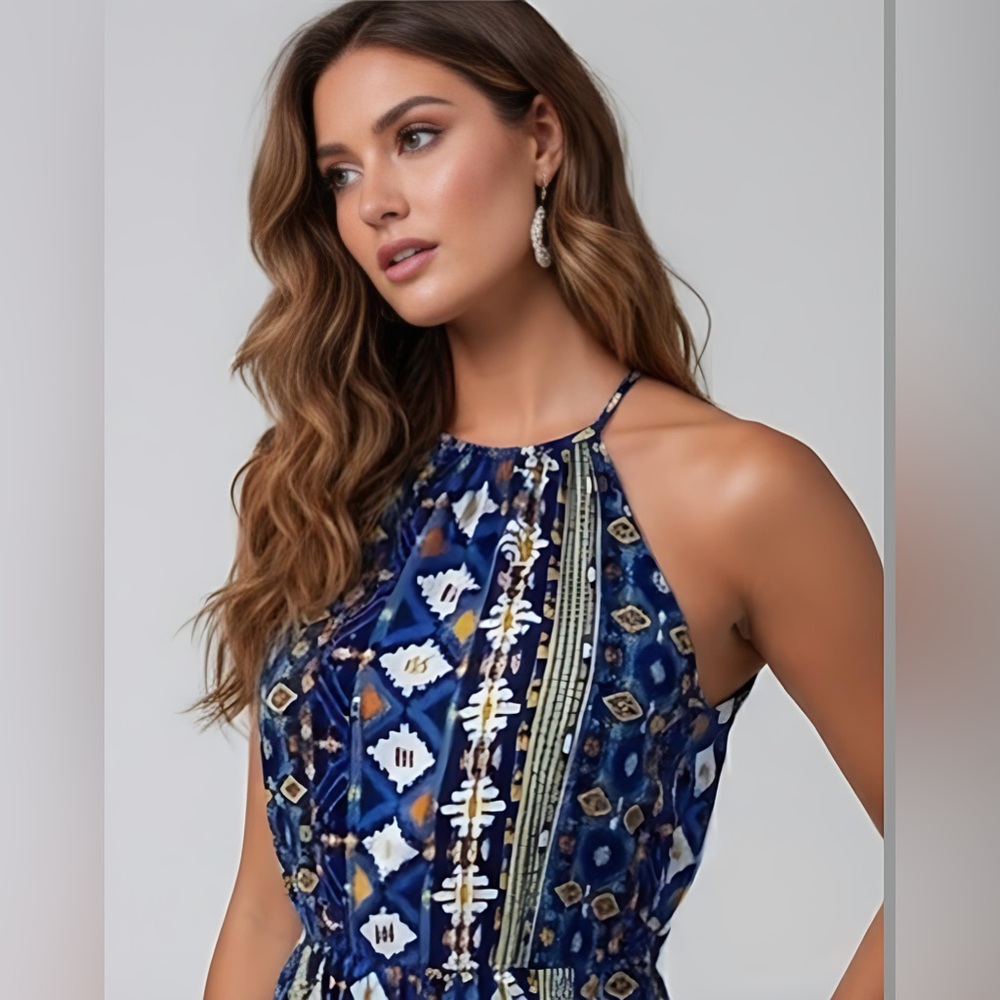 Boho Print Wide Leg Jumpsuit - Picture 2 of 6